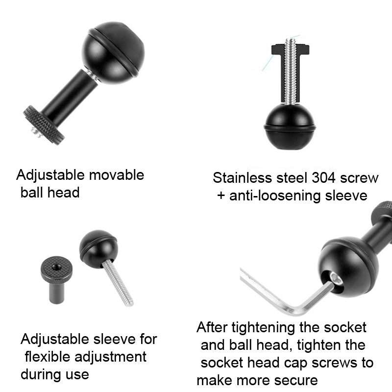Ball Head Adapter Adjustable Screw Fixed Mount Camera Underwater Diving Photogr ... (1/4 Inch Red)