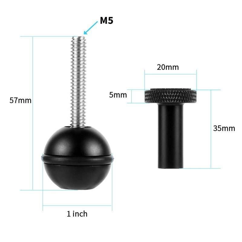 Ball Head Adapter Adjustable Screw Fixed Mount Camera Underwater Diving Photo ... (M5 Screw Black)