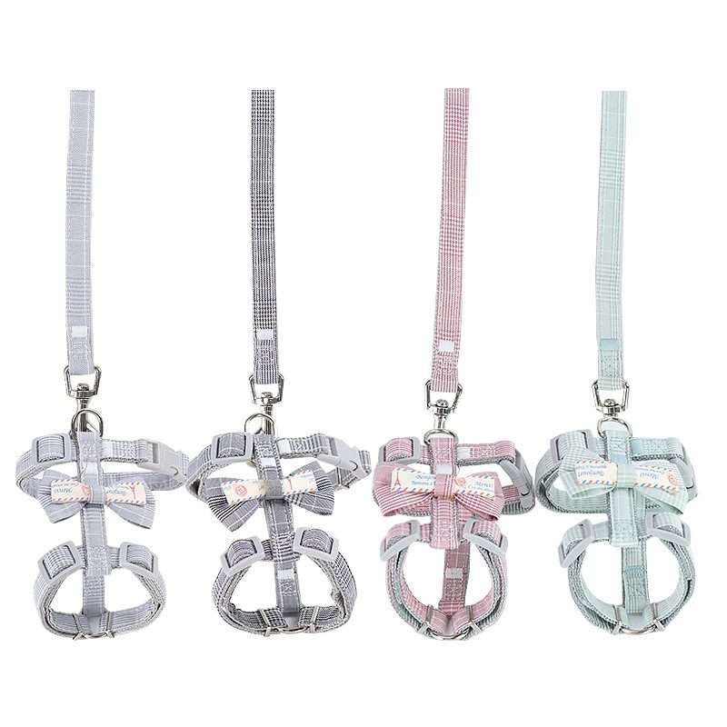 Bow-knot Anti-breakaway Adjustable Cat Leash L(Grey)