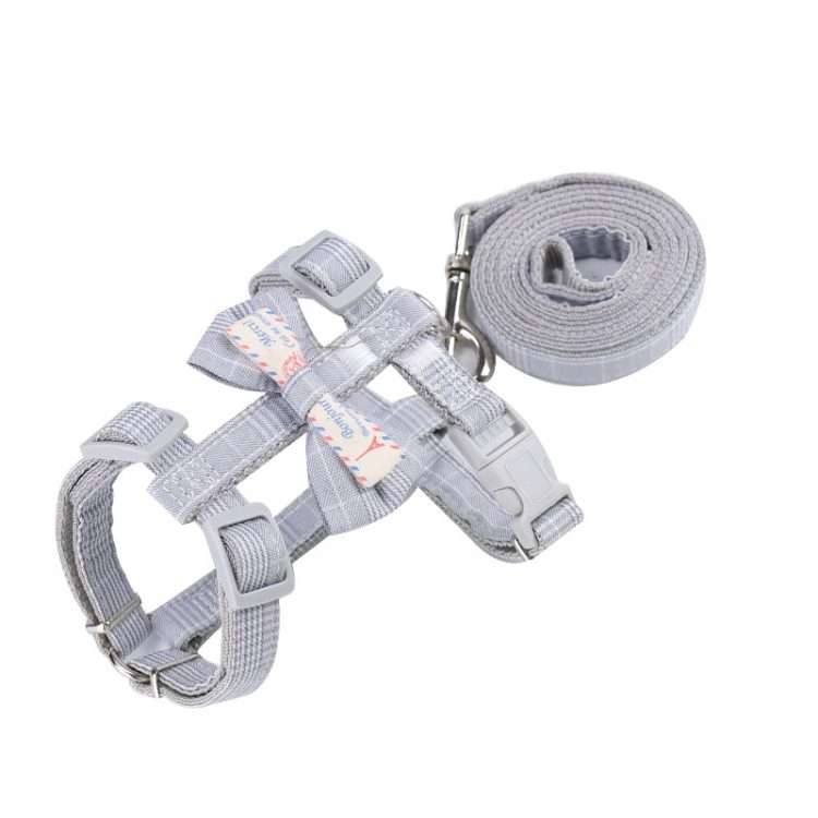 Bow-knot Anti-breakaway Adjustable Cat Leash L(Light Gray)