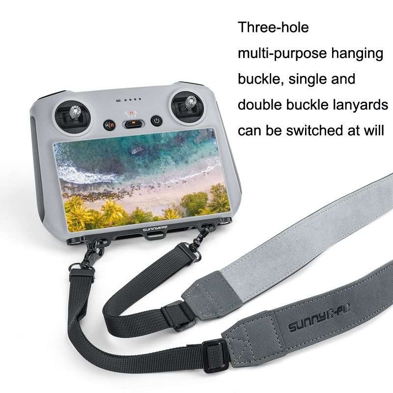 Sunnylife MM3-GS389 For Mini 3 Pro DJI RC with Screen Remote Control Leather Lanyard(Black Gray)