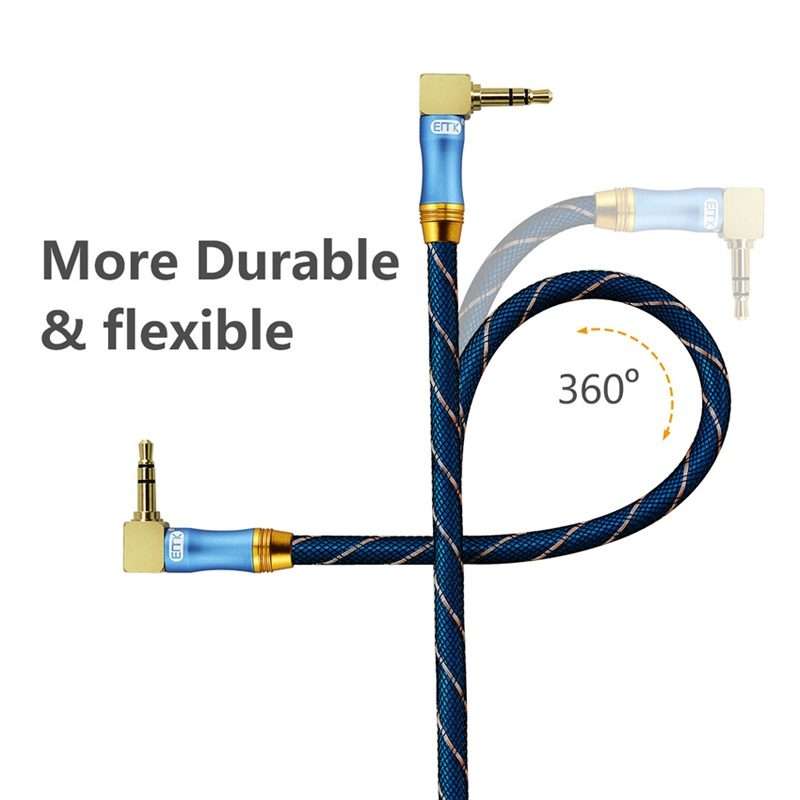 EMK 90-Degree Car 3.5mm Audio Cable Extension Cable, Cable Length: 0.5M(Blue)