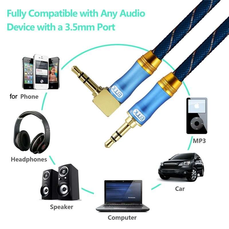 EMK 90-Degree Car 3.5mm Audio Cable Extension Cable, Cable Length: 0.5M(Blue)