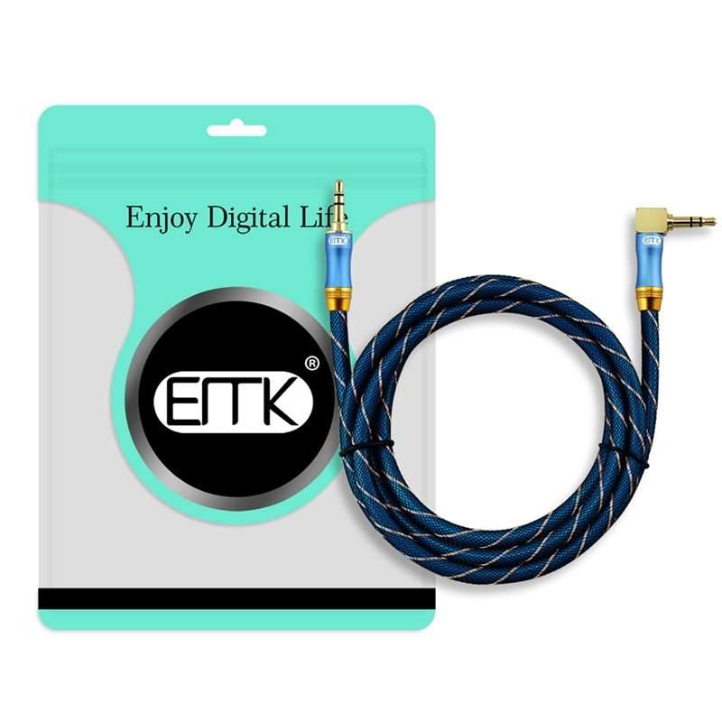 EMK 90-Degree Car 3.5mm Audio Cable Extension Cable, Cable Length: 0.5M(Blue)