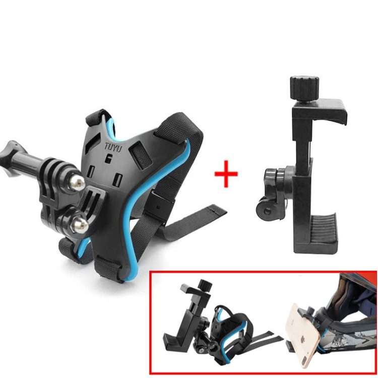 TUYU Motorcycle Helmet Chin Action Camera Mobile Phone Mounting Bracket Blue Bracket+Mobile Phone