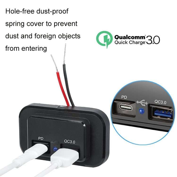 18W QC3.0 Fast Charge PD Car RV Boat Charger(Black)