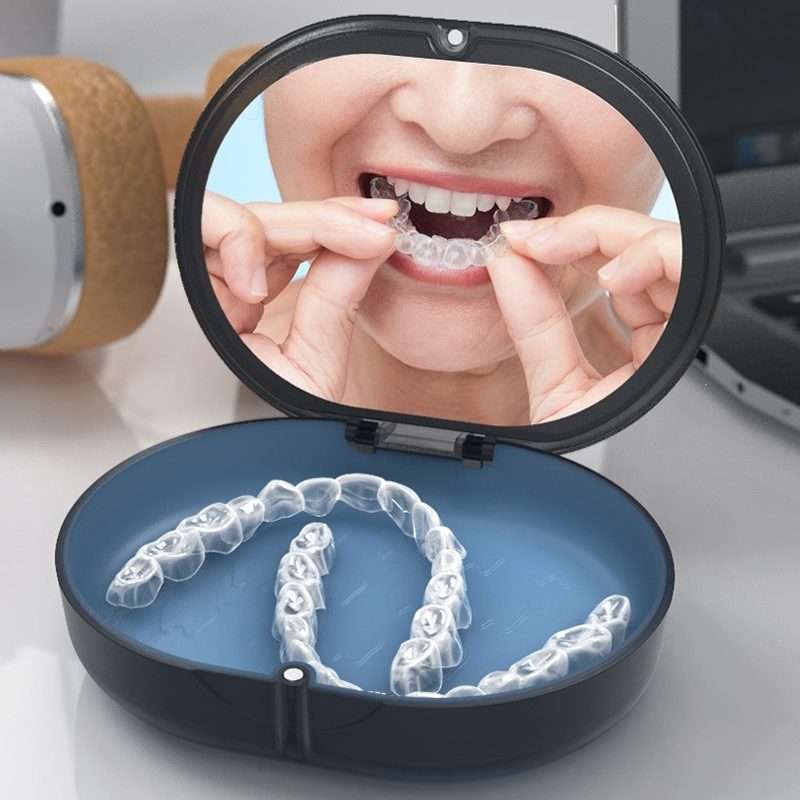 Magnetic Braces Holder Beauty Mirror Storage Box With Chewing Glue(Black)
