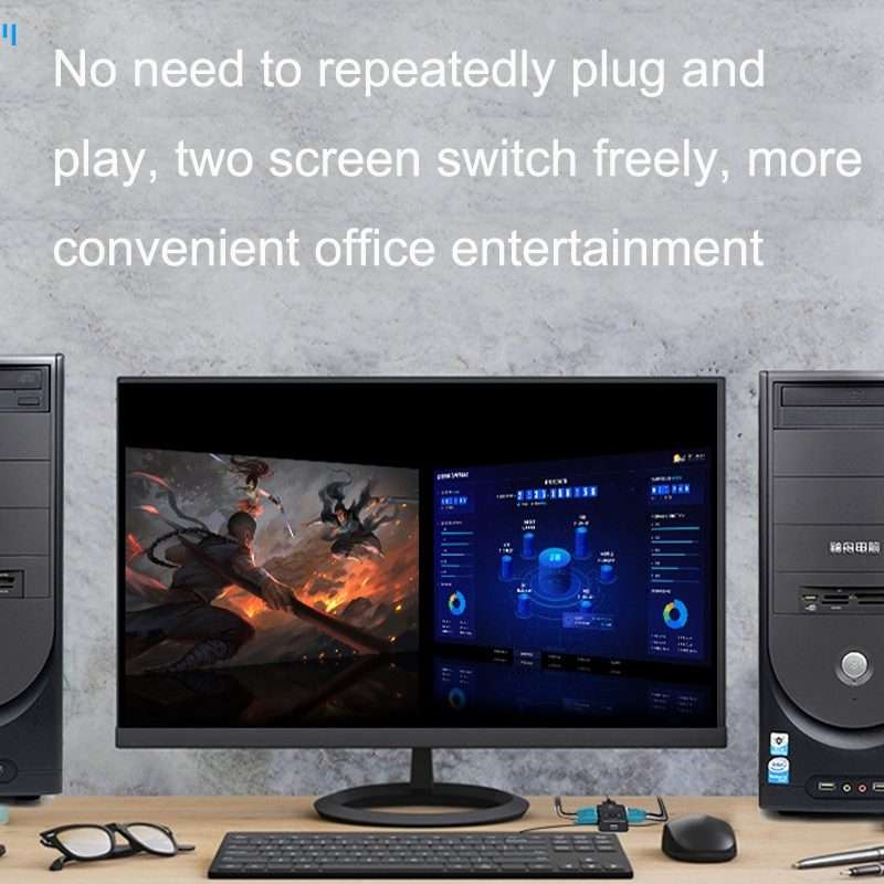 FJGEAR FJ-201UK 2 In 1 Out KVM Switcher With Desktop Controller With Cable(Black)