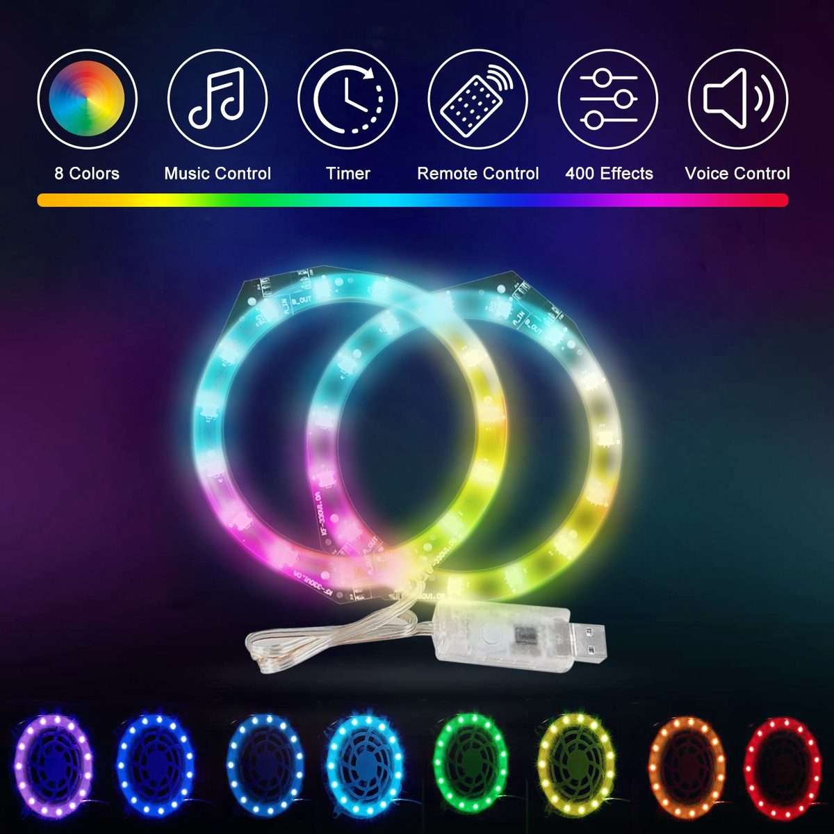 For PS5 RGB Lights Strips 8 Colors Multiple Decoration Led Lights with Remote Controller