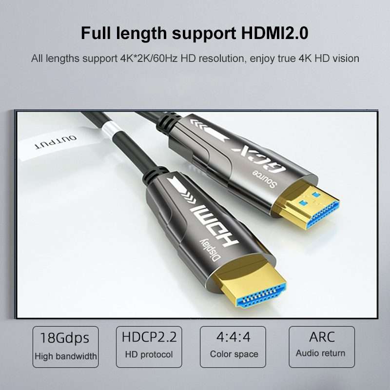 HDMI 2.0 Male To HDMI 2.0 Male 4K HD Active Optical Cable, Cable Length: 5m