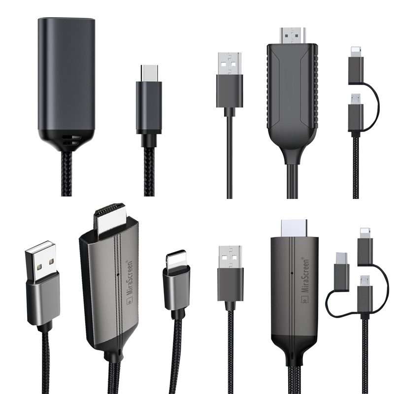 LD36 8 Pin + Micro USB + Type-C / USB-C to HDMI 1080P HDTV Dongle Cable, Plug And Play HDMI With S