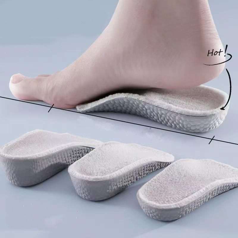 1.5cm+2.5cm 1pair Each Cashmere Boost Height Increased Half Insoles Warm Insoles(Gray)