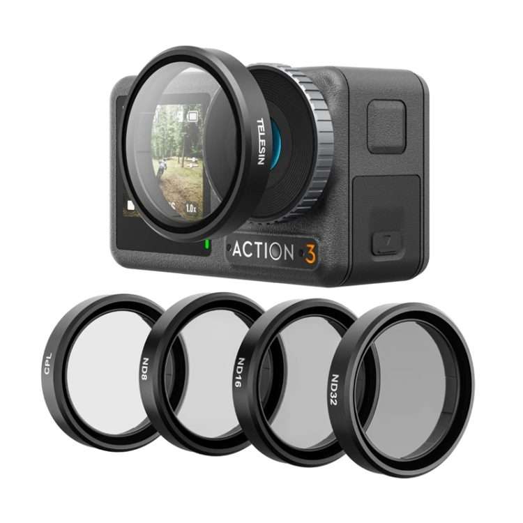 For DJI OSMO Action 3 / 4 TELESIN ND CPL Filter Set Aluminium Alloy Frame Lens(CPL+ND8/16/32 Set)