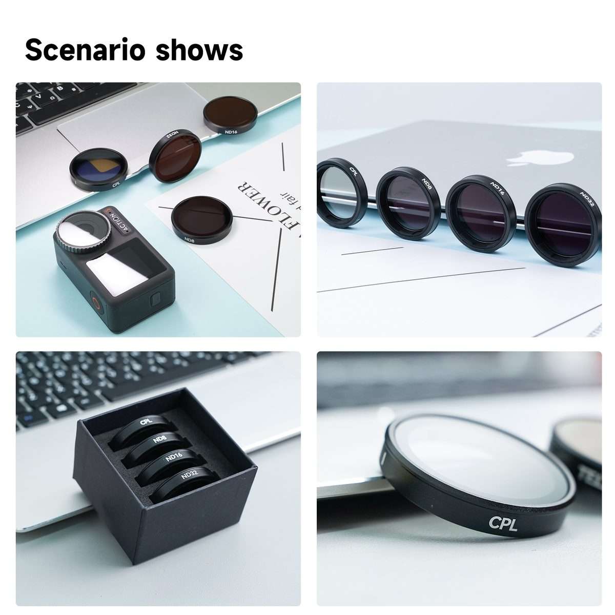 For DJI OSMO Action 3 / 4 TELESIN ND CPL Filter Set Aluminium Alloy Frame Lens(CPL+ND8/16/32 Set)