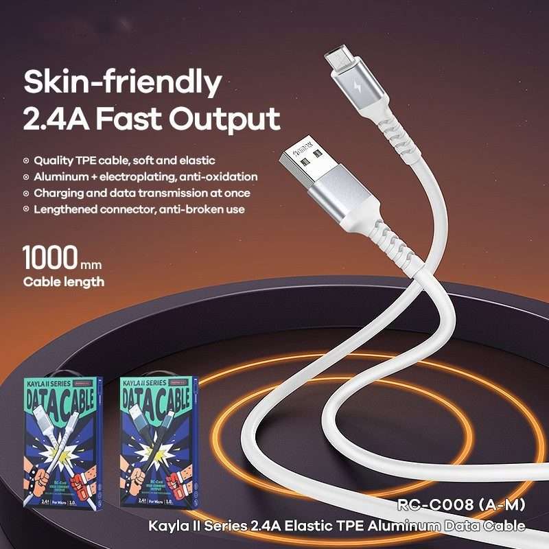 REMAX RC-C008 USB To Micro USB 2.4A TPE Soft Anti-breakage Data Cable,Length 1m(White)