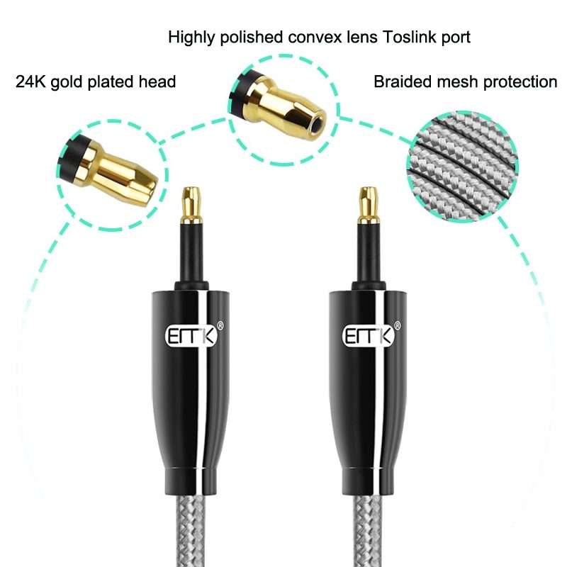 EMK QH4.0 Mini Toslink 3.5mm Interface SPDIF Audio Fiber Optical, Length: 1m(Black)