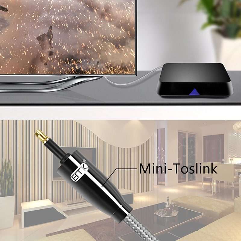 EMK QH4.0 Mini Toslink 3.5mm Interface SPDIF Audio Fiber Optical, Length: 1m(Black)