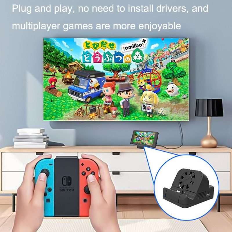 For Nintendo Switch / Switch OLED SW300 HDMI Video Casting Converter Cooling Fan Base ... (Black)