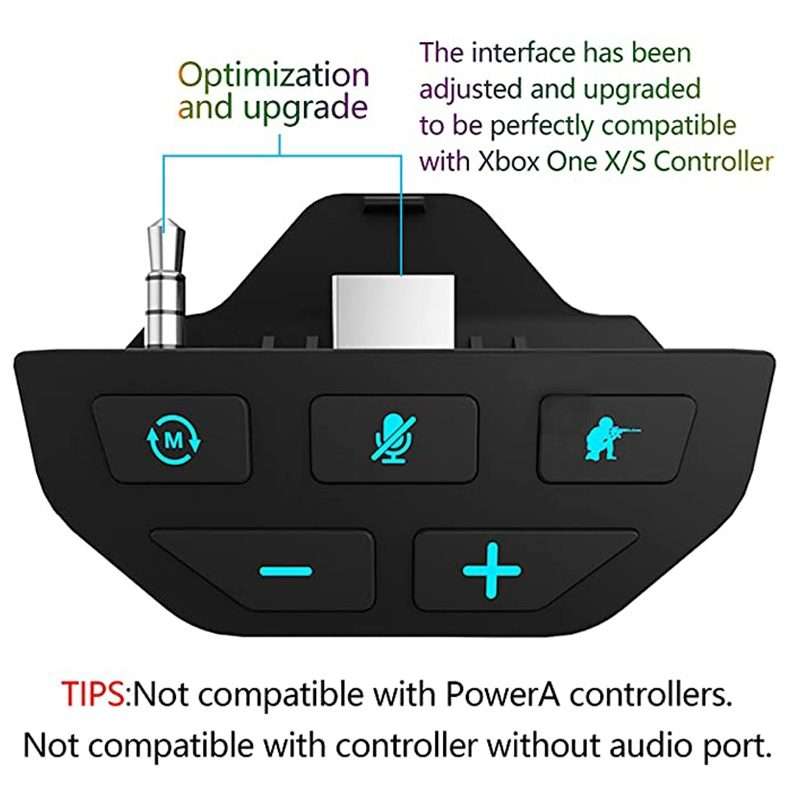 For Microsoft Xbox One S / X / Elite HS-XO193A Gamepad Sound Enhancer 3.5mm Converter ... (Black)