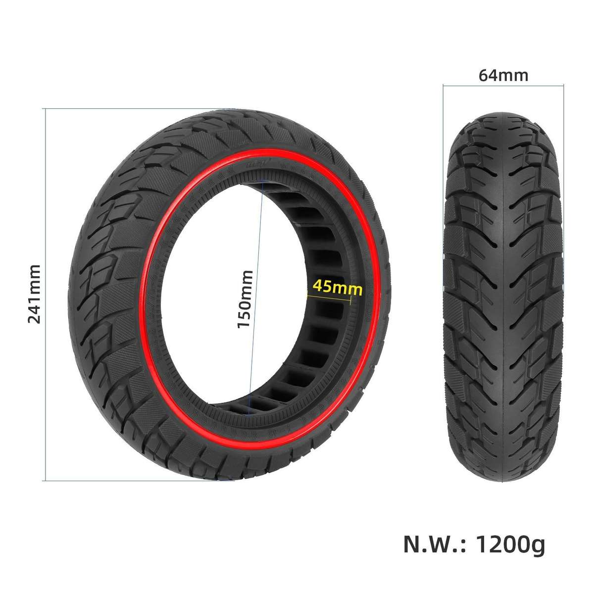 For Ninebot Max G30 10 X 2.5 Inch (60/70-6.5) Scooter Solid Rubber Tire Red Line