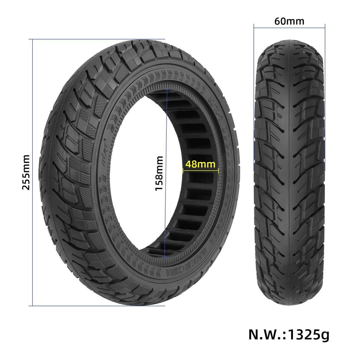 For Ninebot Max G30 10 X 2.5 Inch (60/70-6.5) Scooter Solid Rubber Tire Black
