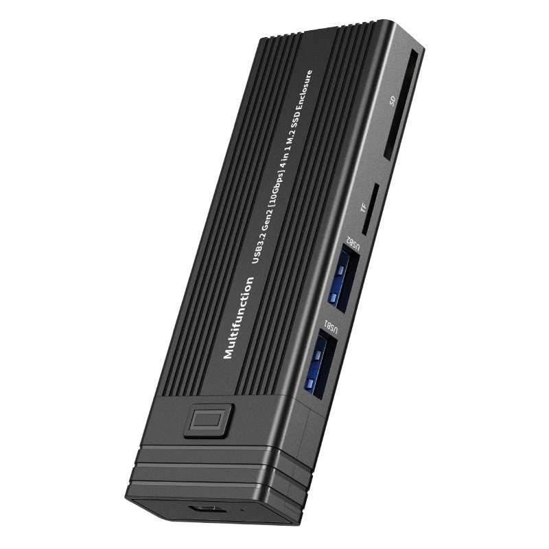 M.2 NVME SATA SSD Enclosure Adapter With 4 In 1 Hub USB 3.2 Gen 2 10Gbps HDD Adapter S ... (Black)