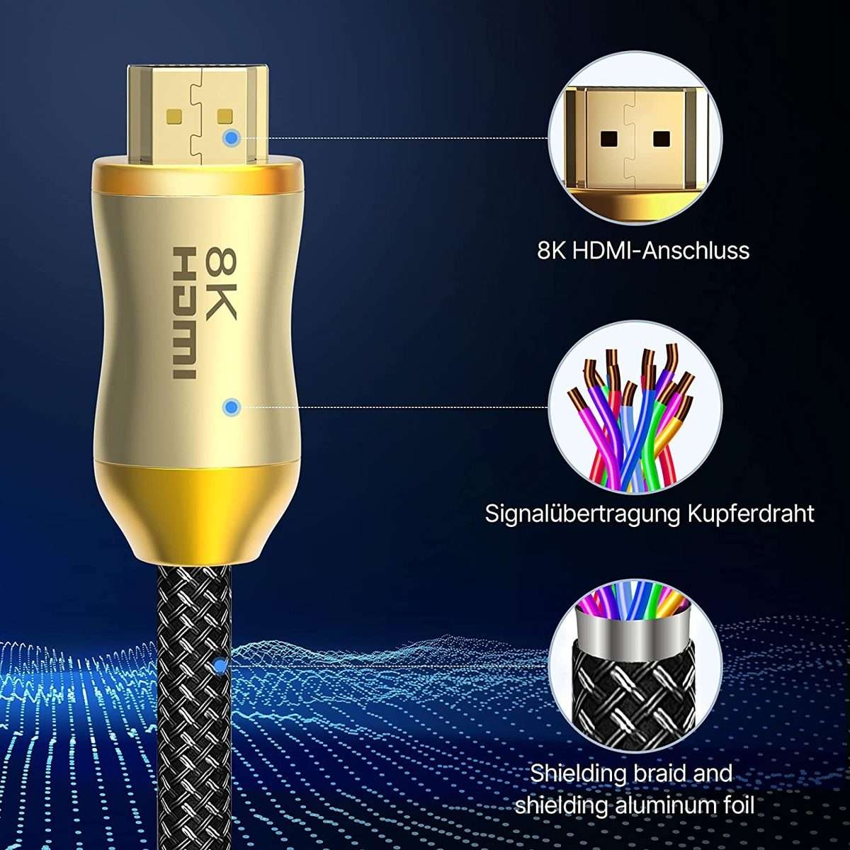 CO-HD801 3m HDMI 2.1 Version 8K 60Hz For PS4 Cable Projector Notebook Set-Top Box Cable(Gold)