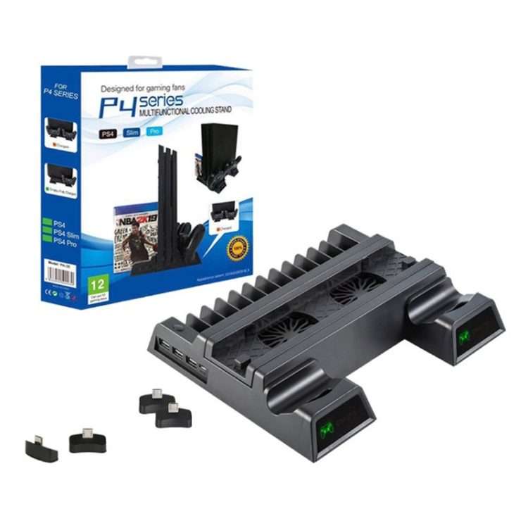 For PS4 / PS4 Slim / PS4 Pro Cooling Fan Stand Console Vertical Stand Cooler with Dual ... (Black)