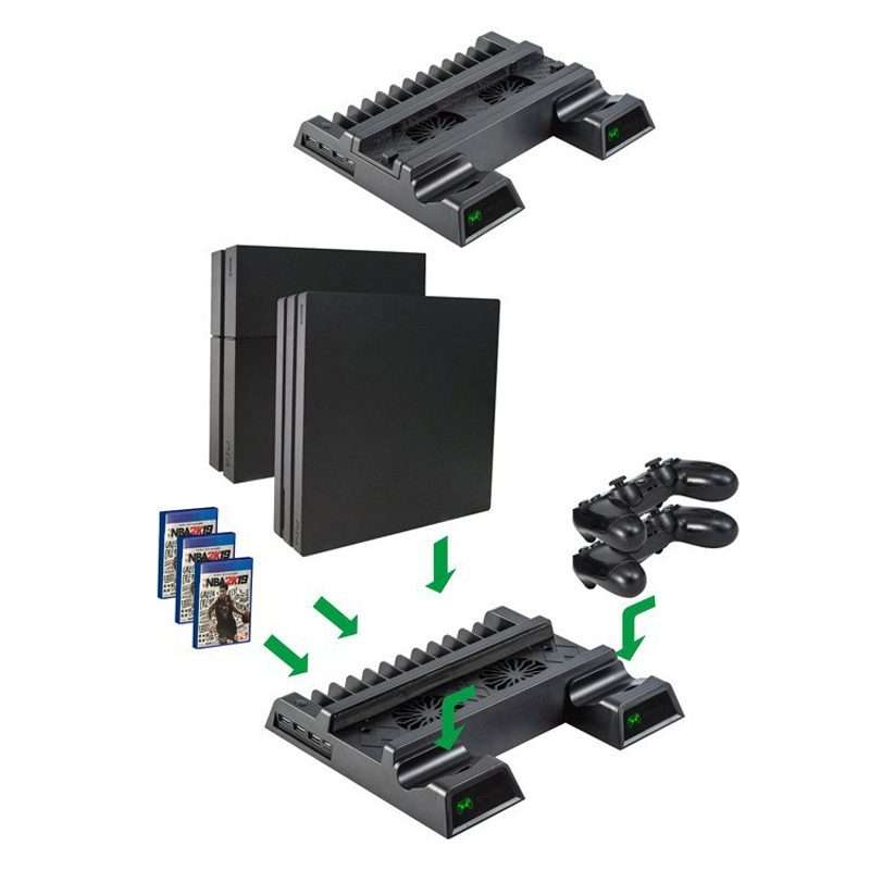 For PS4 / PS4 Slim / PS4 Pro Cooling Fan Stand Console Vertical Stand Cooler with Dual ... (Black)