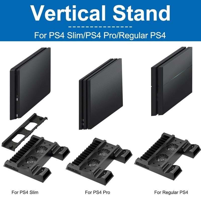 For PS4 / PS4 Slim / PS4 Pro Cooling Fan Stand Console Vertical Stand Cooler with Dual ... (Black)