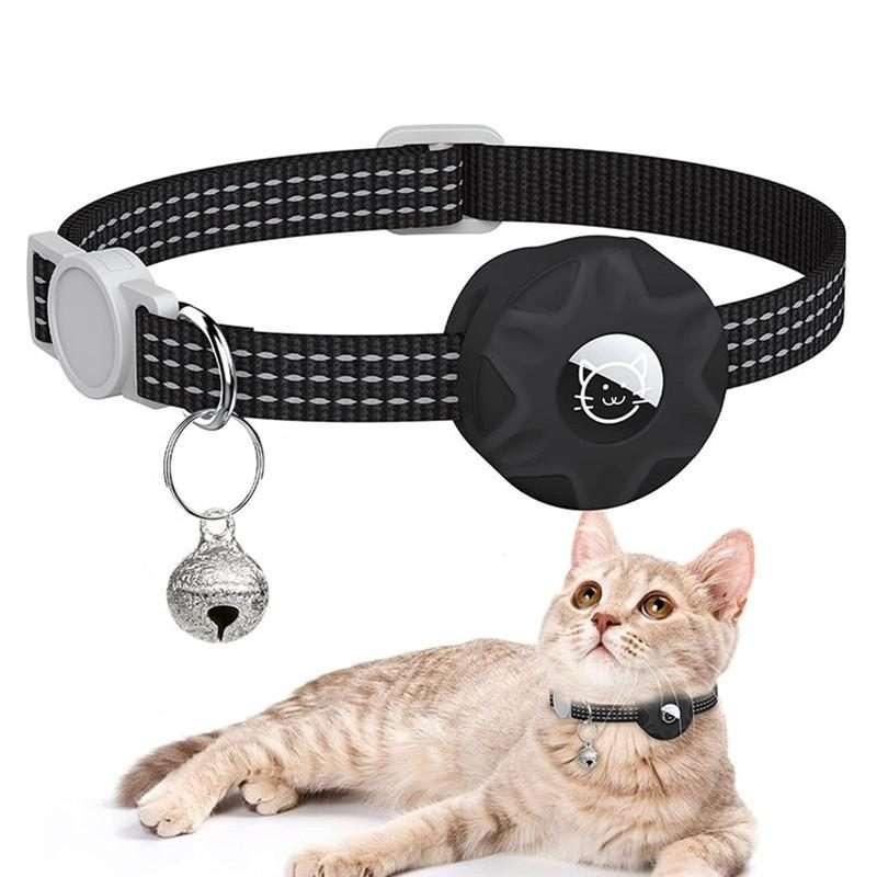 For AirTag 2nd Gen / AirTag 1st Gen Tracker Silicone Case Reflective Pet Cat Collar Wi ... (Black)