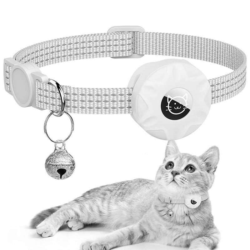For AirTag 2nd Gen / AirTag 1st Gen Tracker Silicone Case Reflective Pet Cat Collar Wi ... (White)