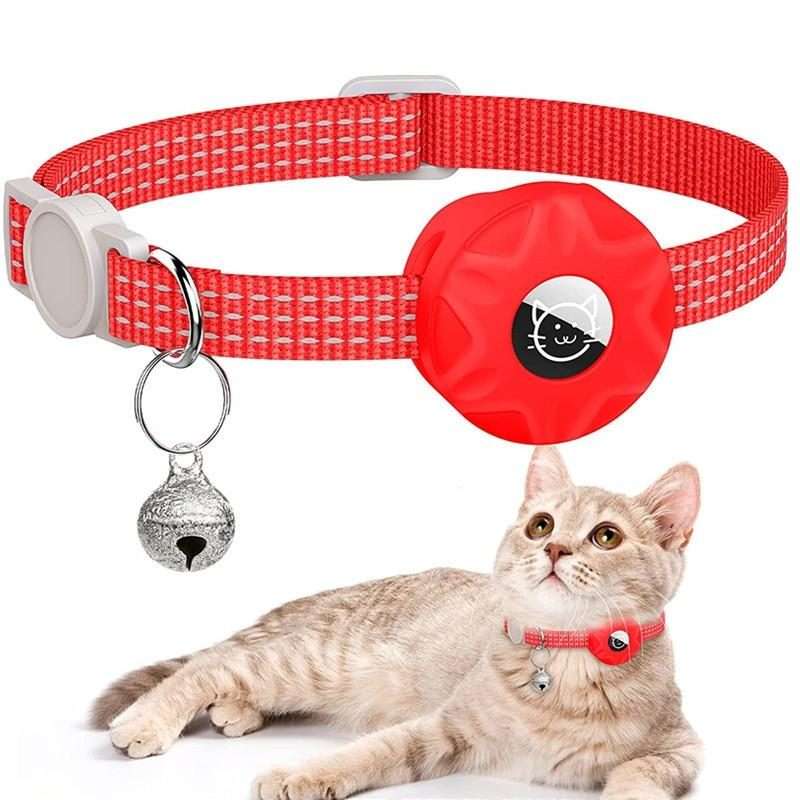 For AirTag 2nd Gen / AirTag 1st Gen Tracker Silicone Case Reflective Pet Cat Collar With Bell(Red)