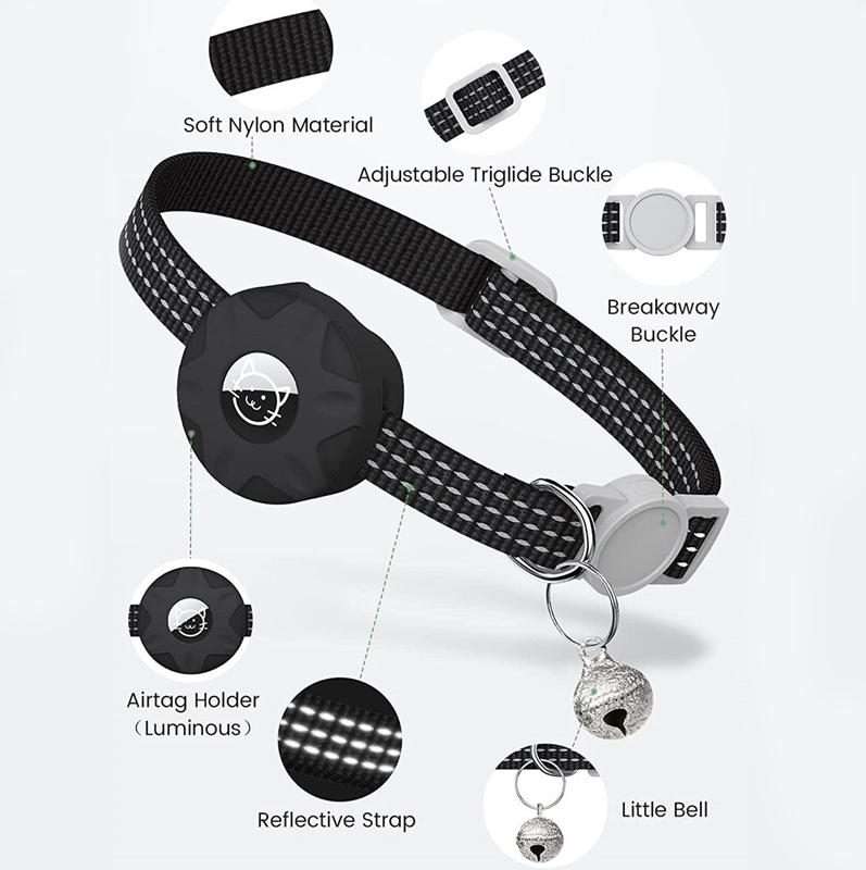 For AirTag 2nd Gen / AirTag 1st Gen Tracker Silicone Case Reflective Pet Cat Collar With Bell(Red)