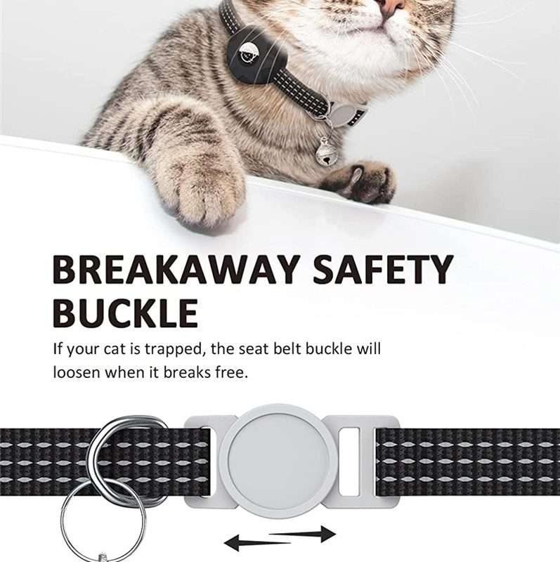 For AirTag 2nd Gen / AirTag 1st Gen Tracker Silicone Case Reflective Pet Cat Collar Wit ... (Pink)