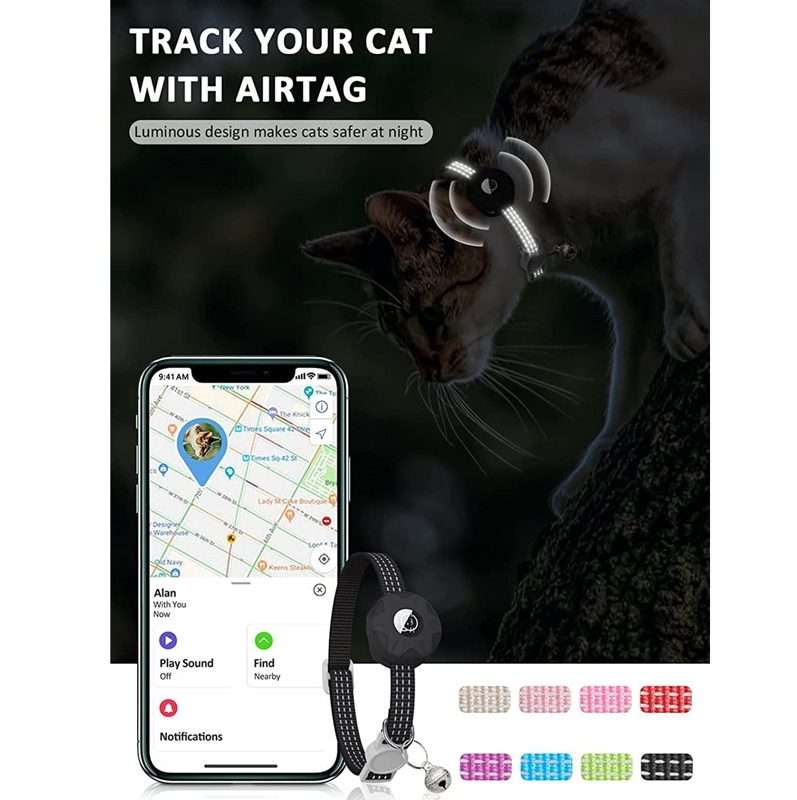 For AirTag 2nd Gen / AirTag 1st Gen Tracker Silicone Case Reflective Pet Cat Collar Wit ... (Pink)