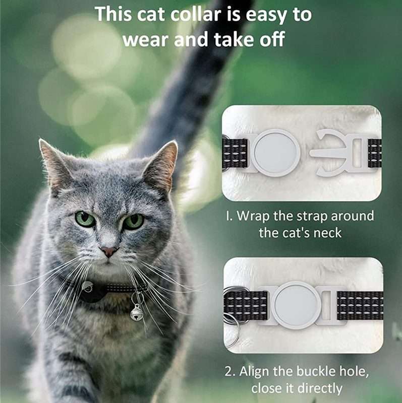 For AirTag 2nd Gen / AirTag 1st Gen Tracker Silicone Case Reflective Pet Cat Collar Wit ... (Pink)