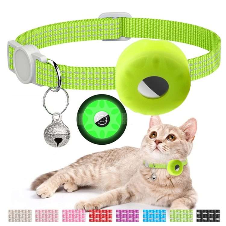 For AirTag 2nd Gen / AirTag 1st Gen Tracker Silicone Case Reflective Pet Cat ... (Luminous Yellow)