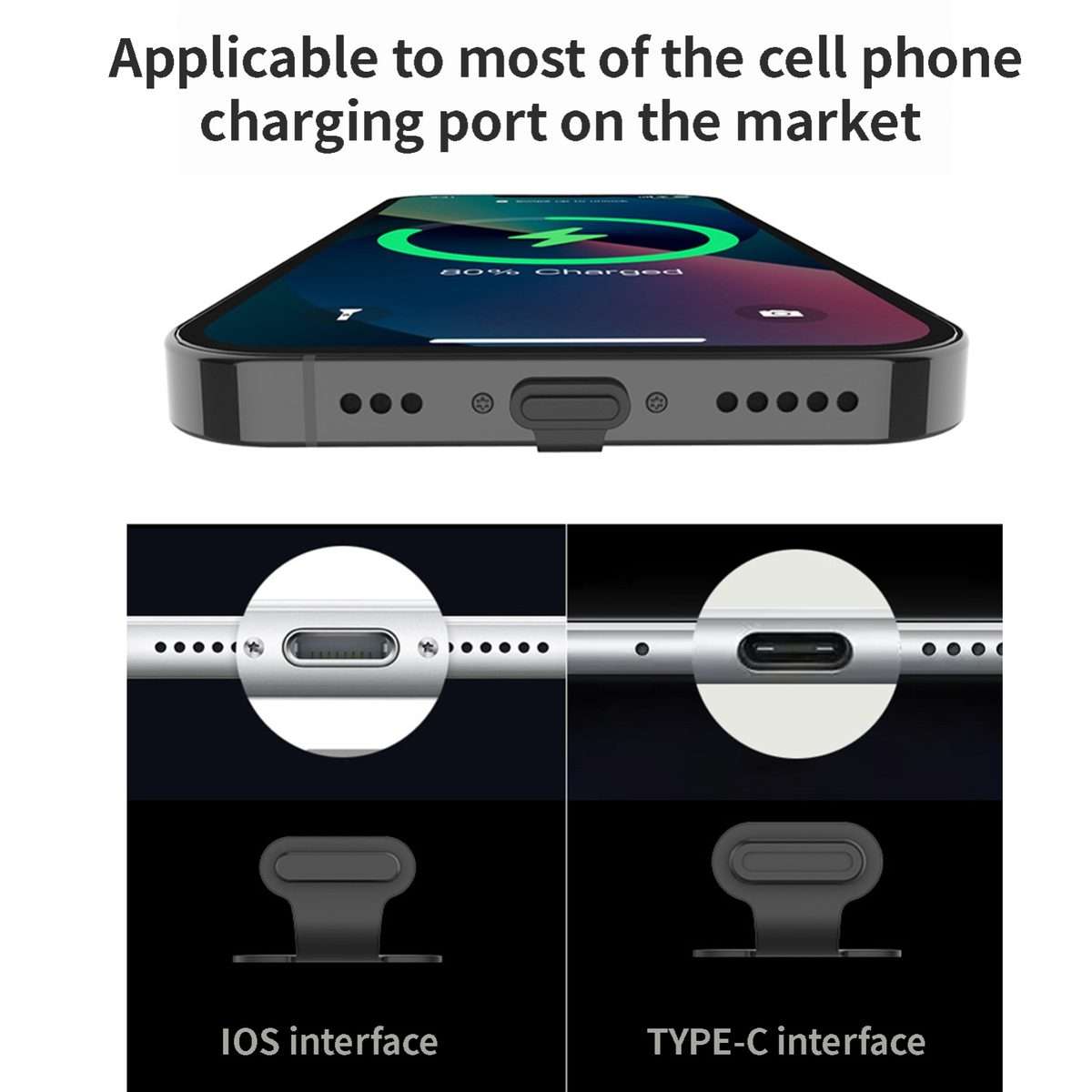 10pcs 8 Pin Mobile Phone Charging Port Silicone Anti-Dust Plug Back-adhesive Los ... (Transparent)