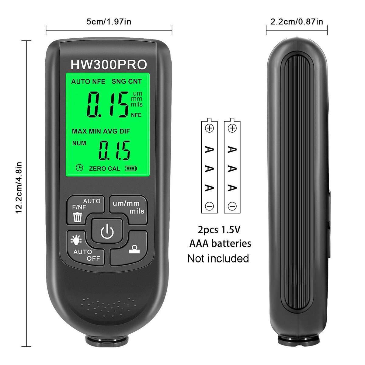 HW-300PRO High Precision Coating Paint Powder Layer Thickness Gauge Anti-slip Paint Fi ... (White)