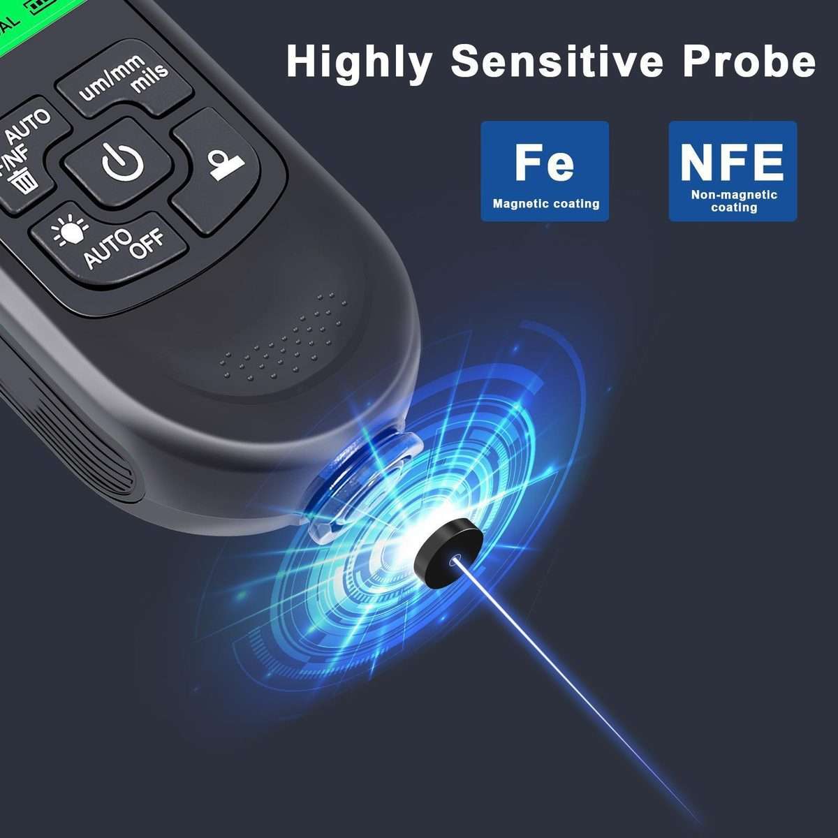 HW-300PRO High Precision Coating Paint Powder Layer Thickness Gauge Anti-slip Paint Fi ... (White)