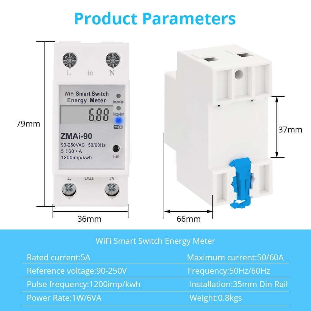 ZMAi-90 Wifi Smart Switch Energy Meter Support Tuya Smart Life APP Work With Alexa Google