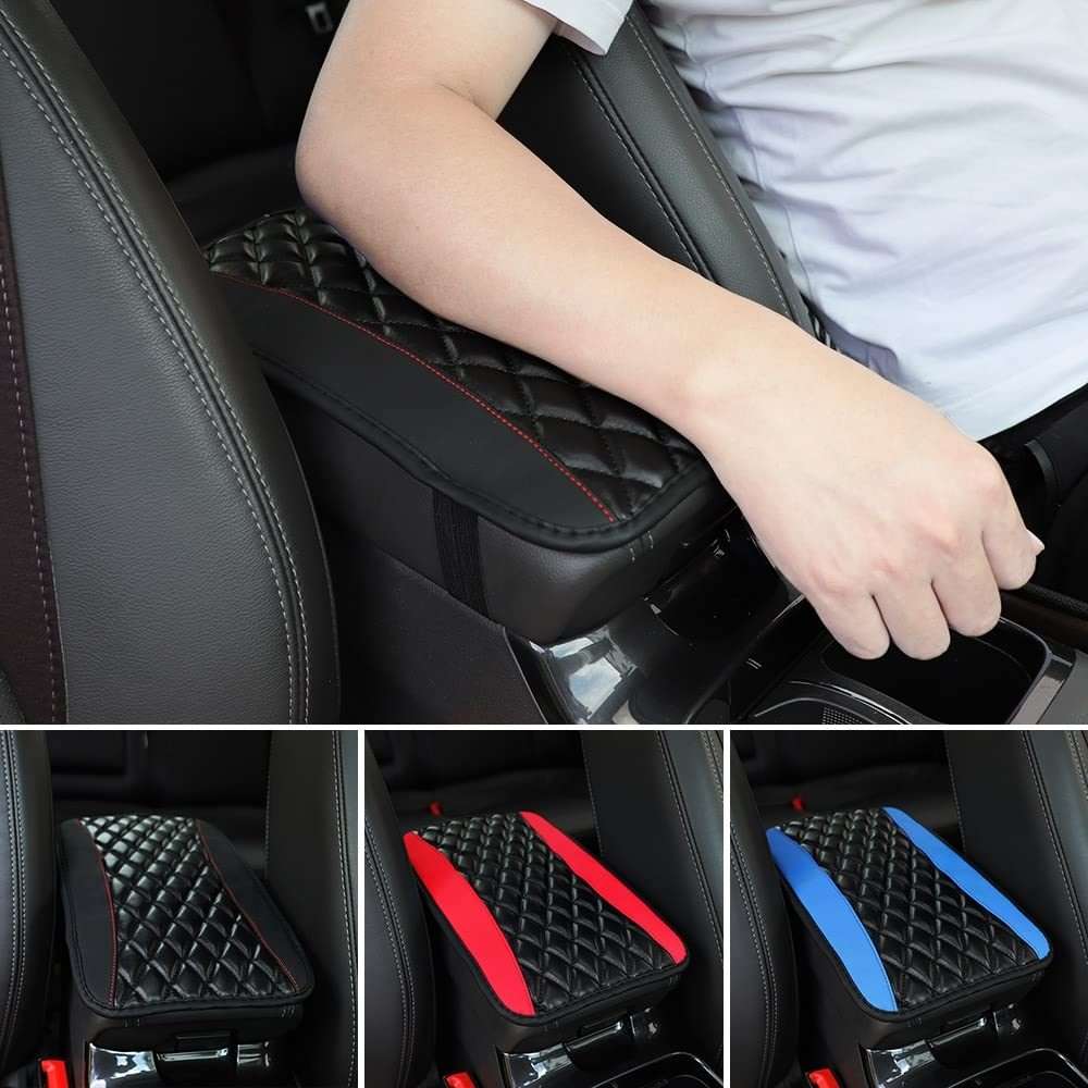 Car Center Console Cover Mat PU Leather Car Armrest Cover 32x19cm(Black)