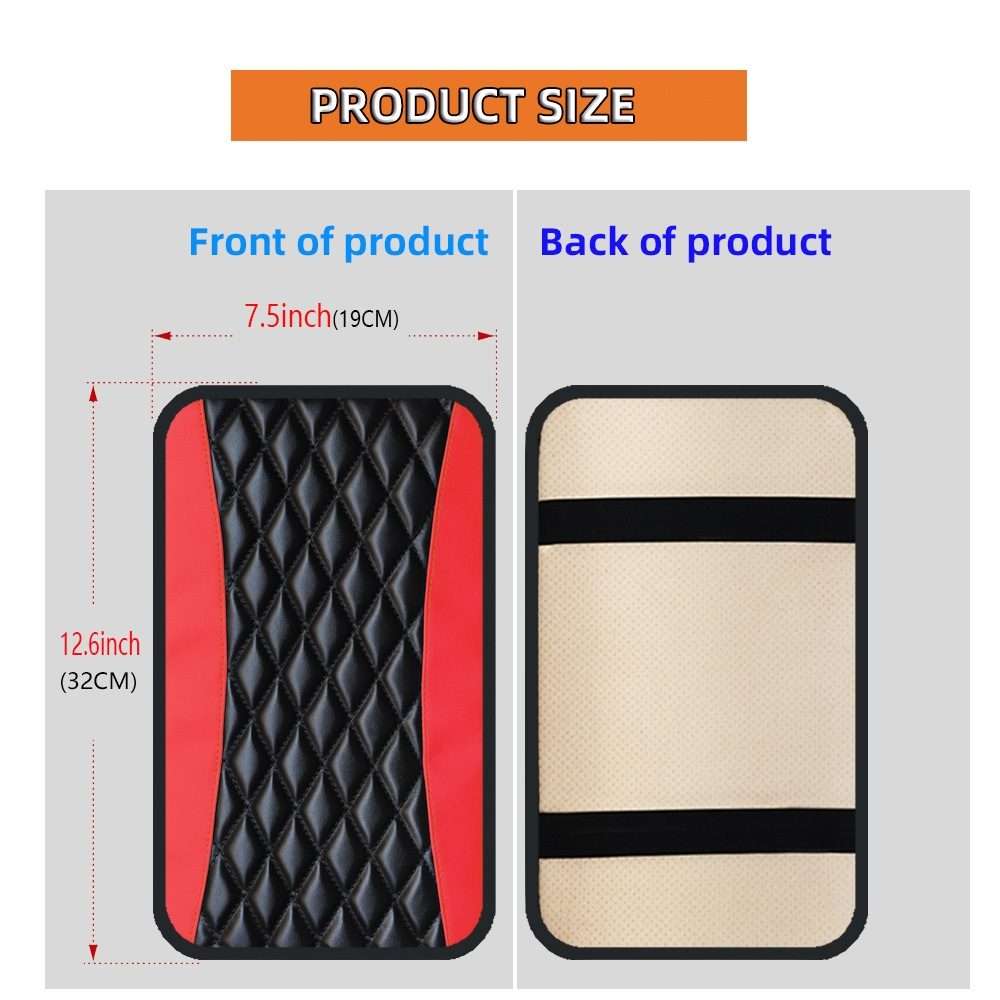 Car Center Console Cover Mat PU Leather Car Armrest Cover 32x19cm(Red)