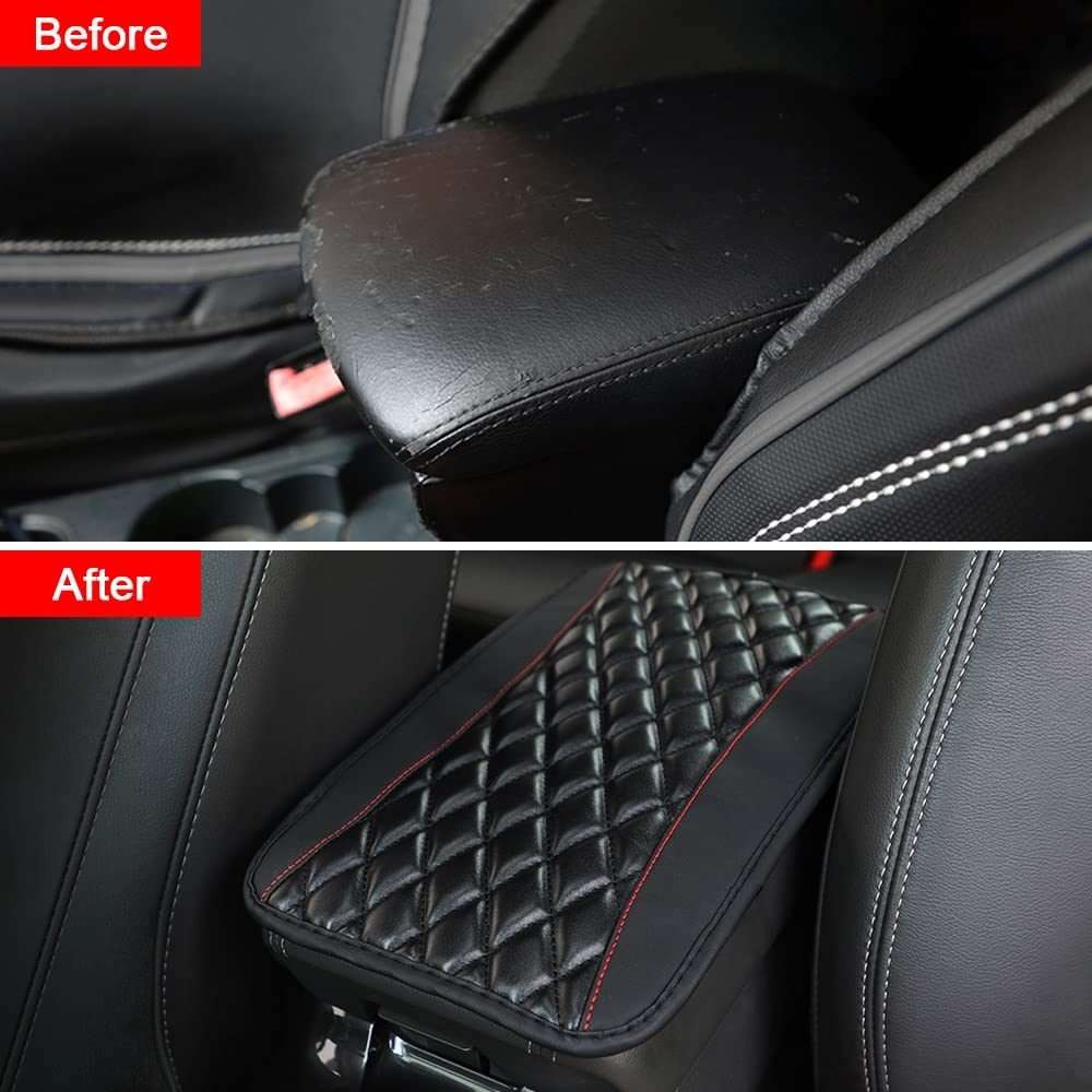 Car Center Console Cover Mat PU Leather Car Armrest Cover 32x19cm(Red)