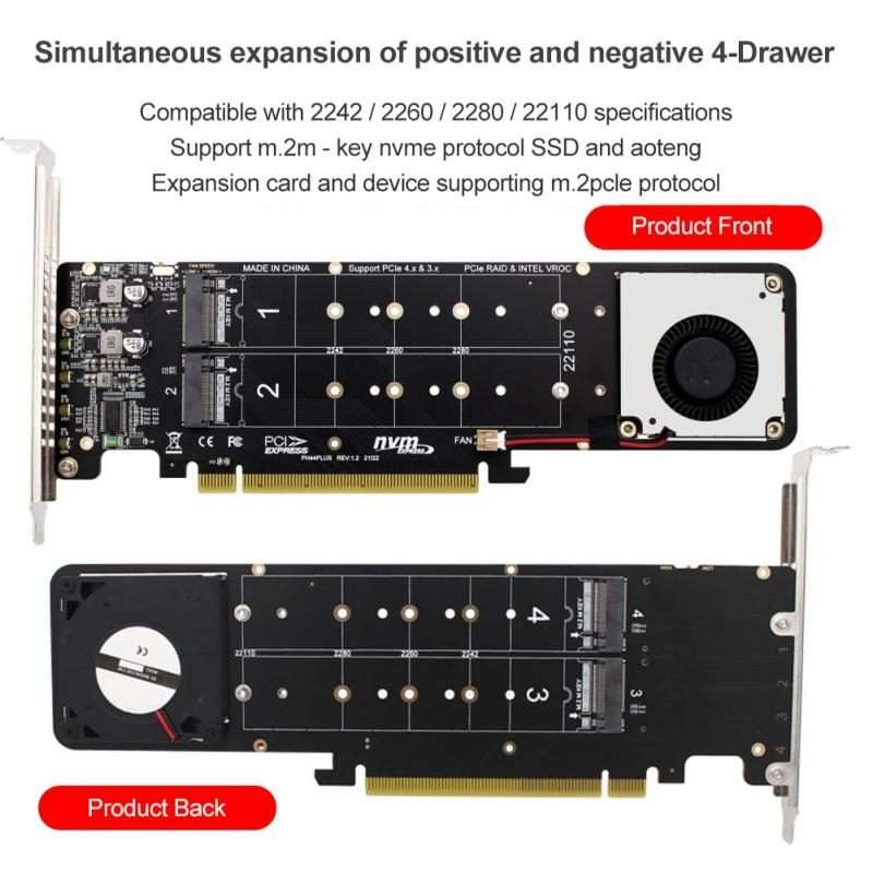 PCI-E X16 to M.2 M-key NVME X4 SSD RAID Array Expansion Adapter Support 2242/2260/2 ... (PH44Plus)