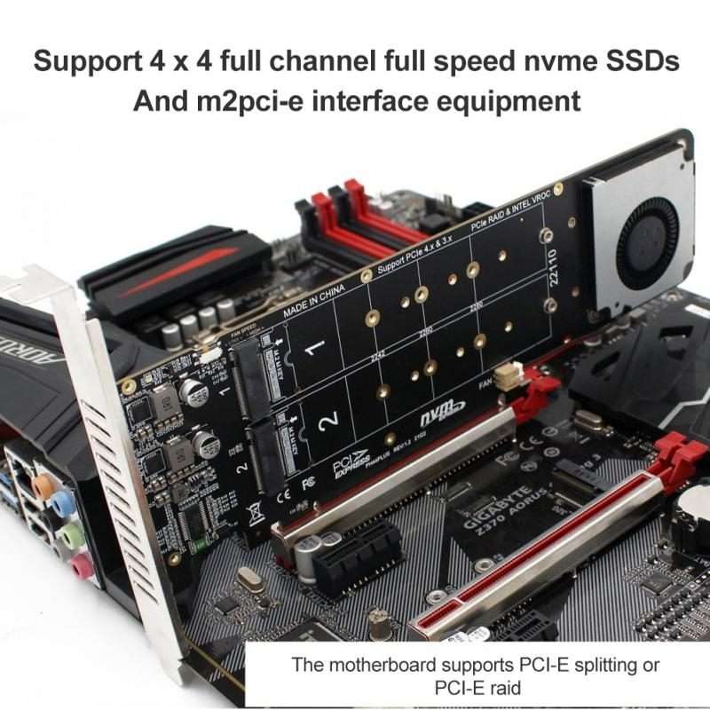 PCI-E X16 to M.2 M-key NVME X4 SSD RAID Array Expansion Adapter Support 2242/2260/2 ... (PH44Plus)