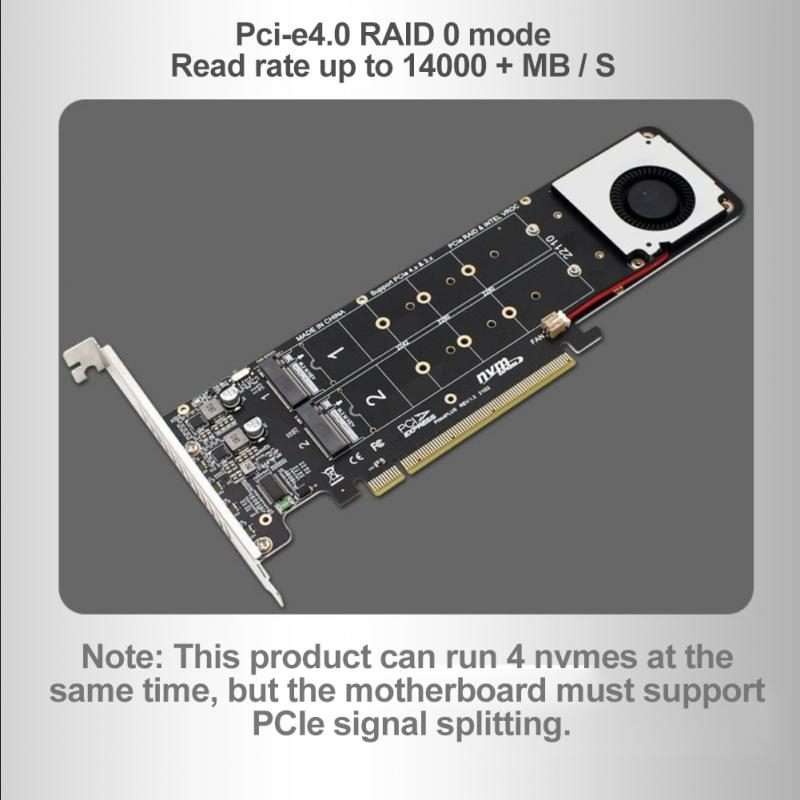 PCI-E X16 to M.2 M-key NVME X4 SSD RAID Array Expansion Adapter Support 2242/2260/2 ... (PH44Plus)