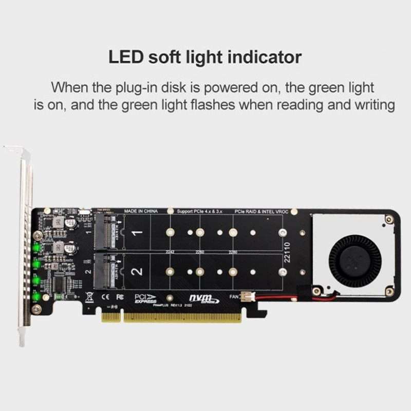 PCI-E X16 to M.2 M-key NVME X4 SSD RAID Array Expansion Adapter Support 2242/2260/2 ... (PH44Plus)
