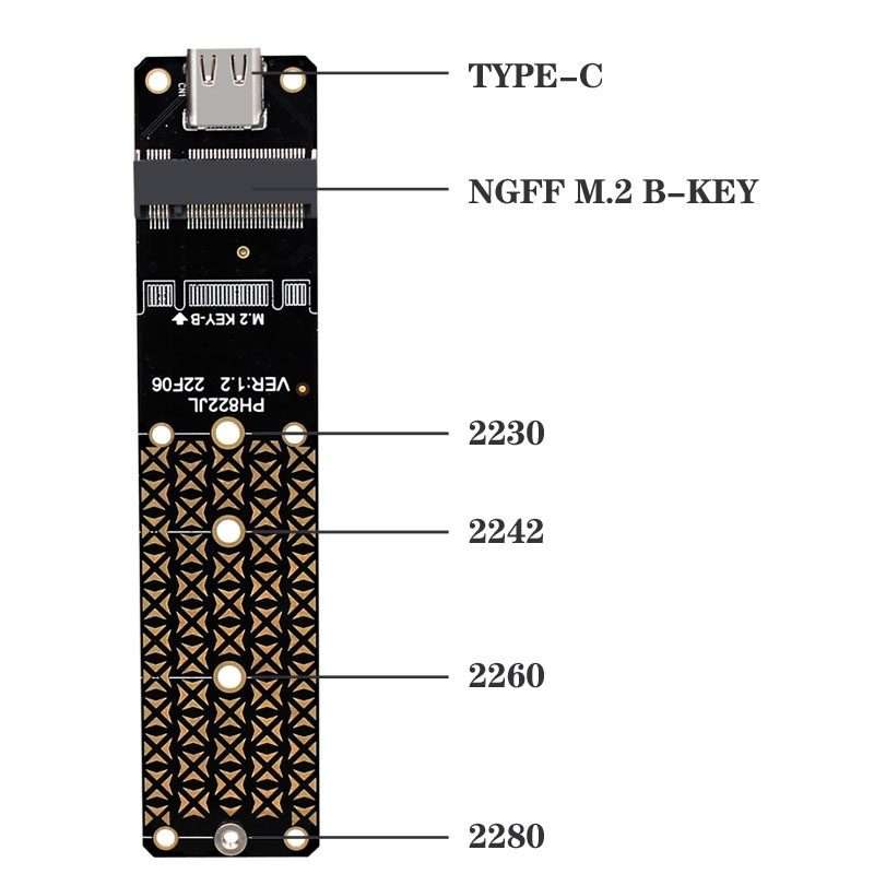 NGFF M.2 Bkey SATA Hard Disk SSD To USB3.1 Type-C / USB-C Expansion Card Conversion Board(Black)